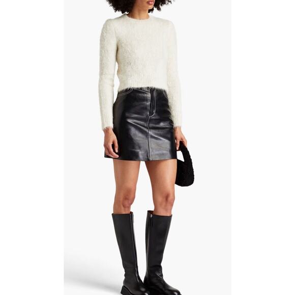 Frame Denim Sweaters - Frame Ribbed Alpaca Blend Fuzzy Sweater Cropped Small Off White Peru